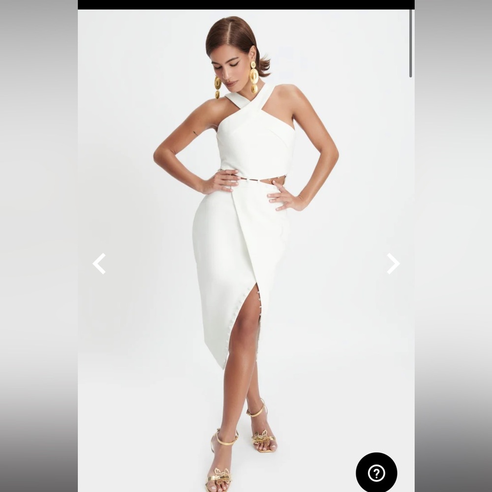 LAVISH ALICE NAOMI Ponte Button Detail Cut Out Wrap Dress in White. Size US 10